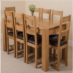 ChunKy Oak : Bàn Ăn 1m6 + 8 Ghế ( 2 Nan - Mặt Nệm )